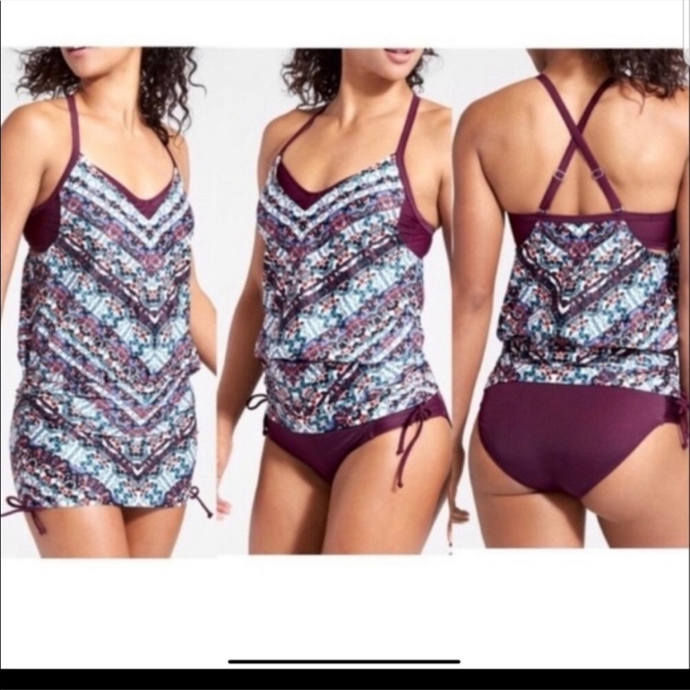 Athleta Marakesh Side Scrunch Tankini, Size 34 B/C